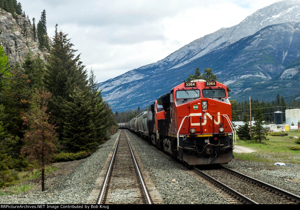  Passing a westbound manifest freight near Jasper.  Taken from the rear observation car on the westbound Canadian